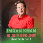 Imran Khan wearing red shirt with patriotic background, symbolizing youth inspiration and national leadership