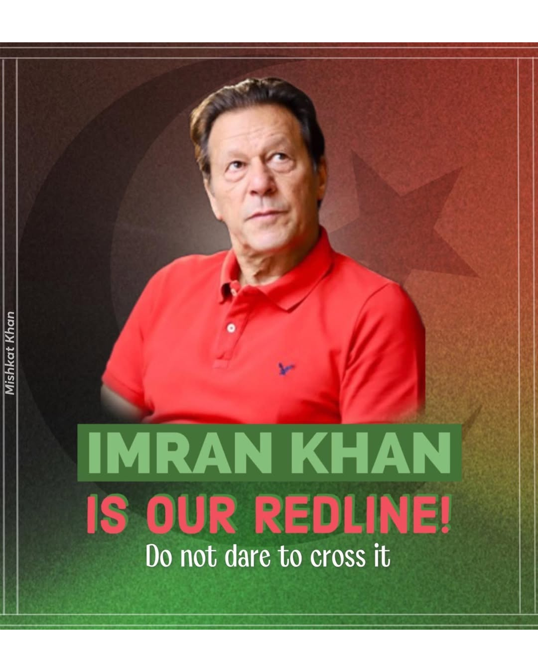 Imran Khan wearing red shirt with patriotic background, symbolizing youth inspiration and national leadership